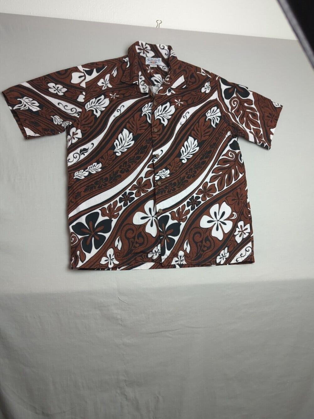 Pacific Legend Mens Lge Twist of Flower Brown And White‎ Made In Hawaii, USA